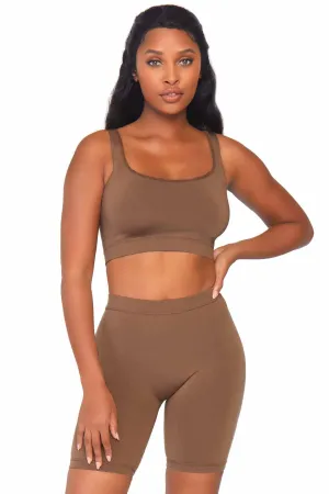 2 Piece Seamless Opaque Spandex Crop Tank And Bike Shorts