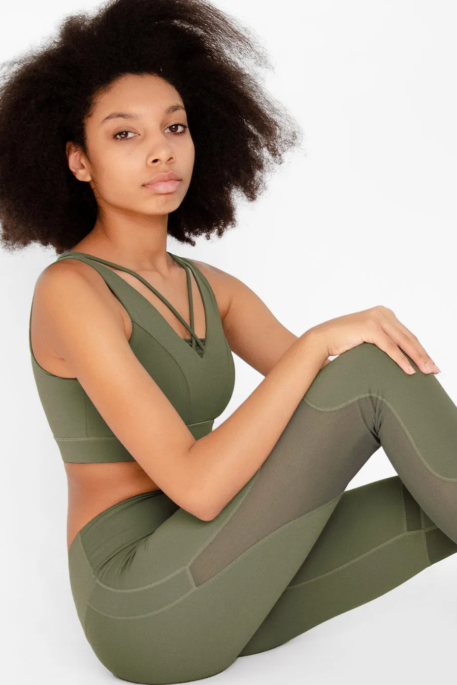 4 for $54 - Olive Khaki Green Kelly Strappy Open-Back Padded Sports Bra - Women