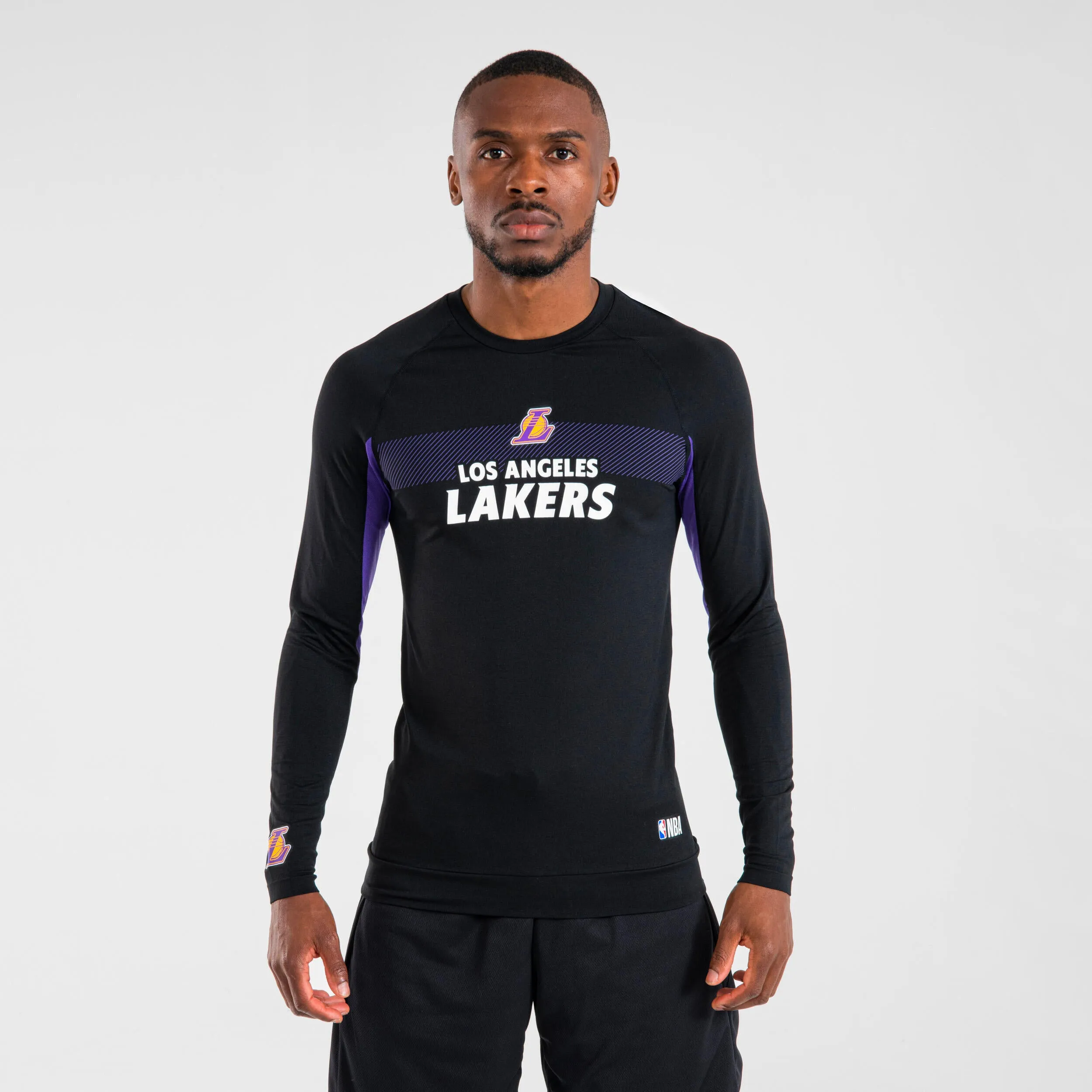 Basketball T-shirt functional with long sleeves UT500 NBA Los Angeles Lakers women's/men's black TARMAK , black/purple