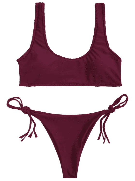 Fashion Braided Trim Scoop Bikini Set