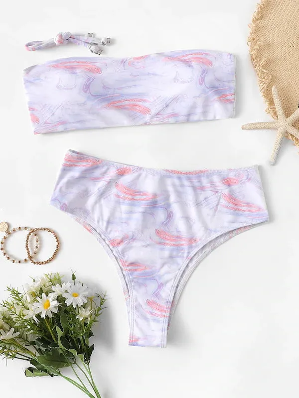 Goldfish Print Bandeau Bikini Set