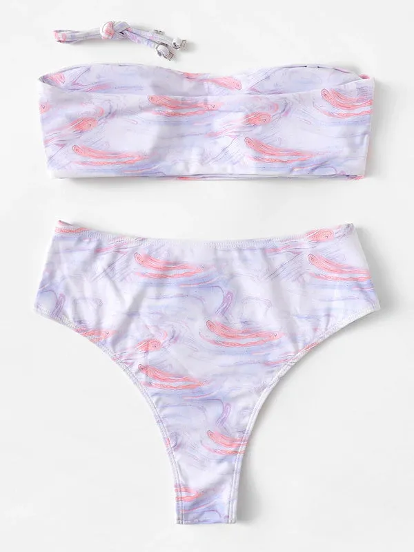 Goldfish Print Bandeau Bikini Set