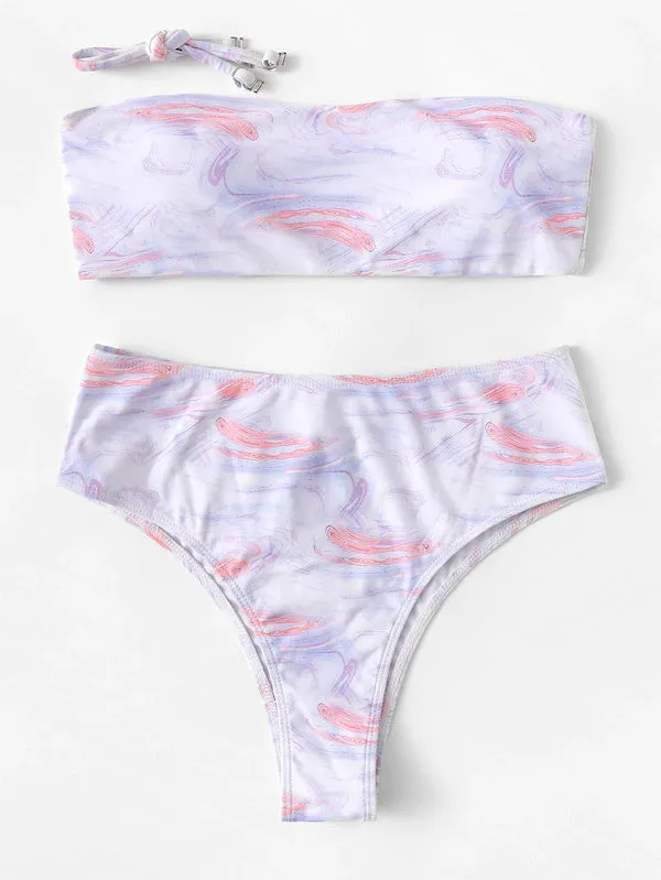 Goldfish Print Bandeau Bikini Set