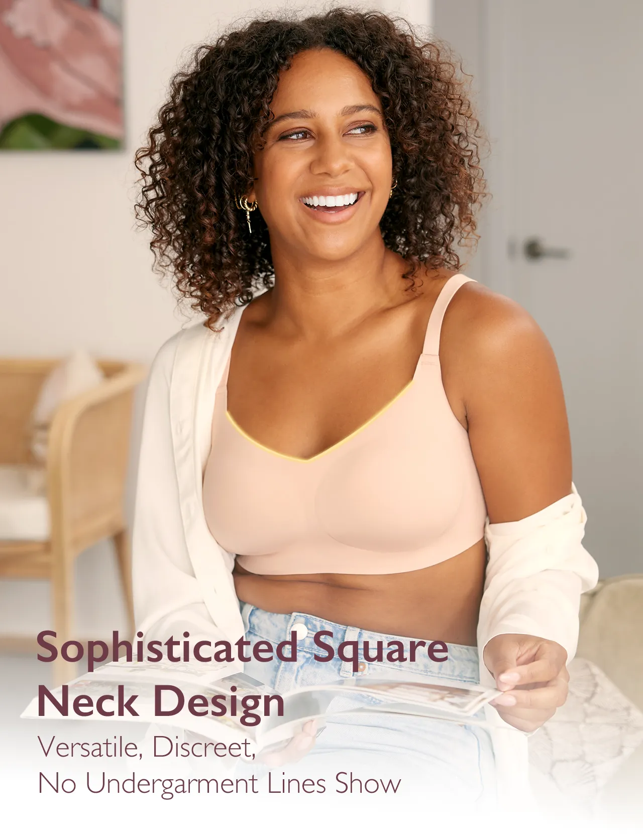 Invisible Square Neckline Comfort Wireless Everyday Bras