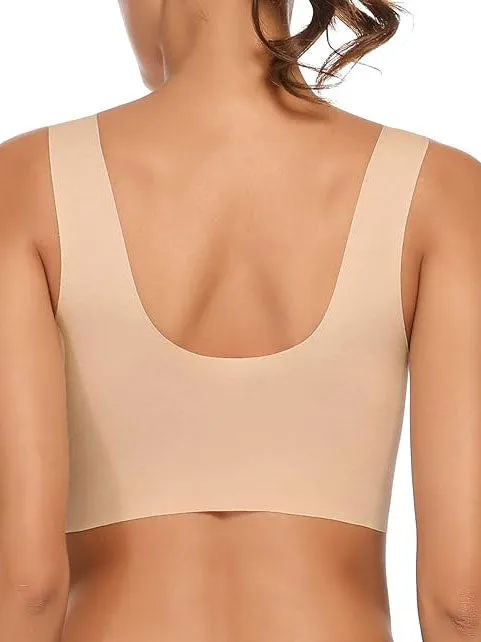 Minimizer Mesh CrossOver Wireless Bra with Cooling, Seamless Smooth Comfort Wirefree Sport & T-Shirt Bra Minimizer Beige