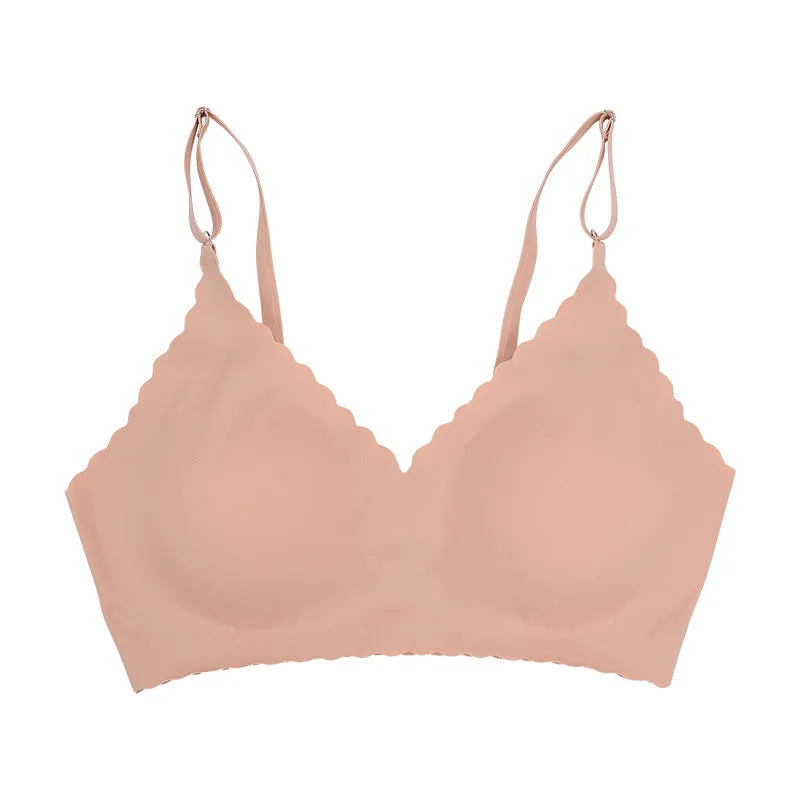 Semicircle Decorative Border Wireless Bra LightCoral