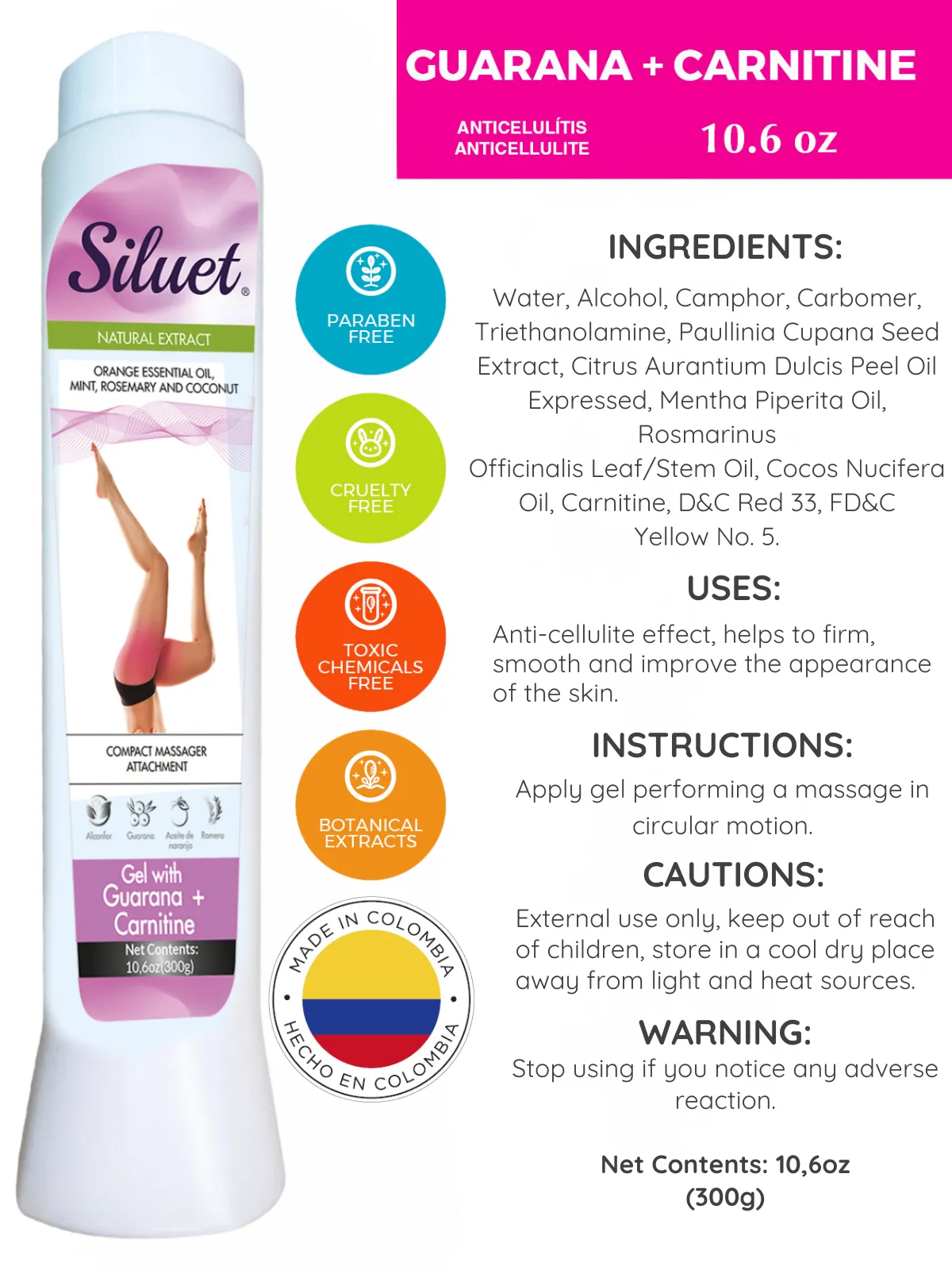 Siluet Guarana Slimming Gel with Carnitine – Firming & Toning Body Gel for Cellulite and Skin Tightening