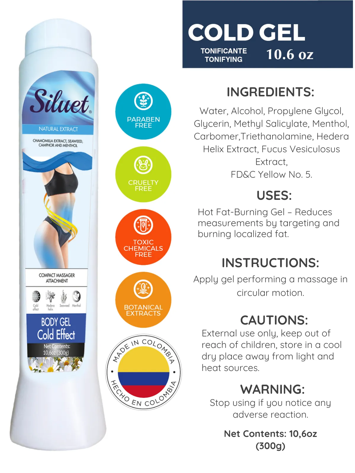 Siluet Thermal Effect Cold Gel with Seaweed & Chamomile – Calming & Tonifying Solution for Flaccid Skin (10.6 oz)